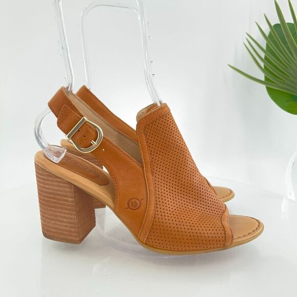 Born Women Sutra Sandal Women 9 Brown Perforated Heels Leather Open Toe - Picture 2 of 13